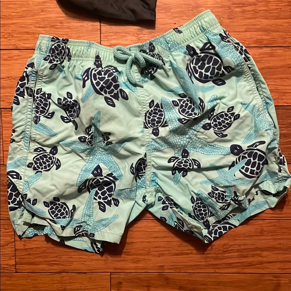 Vilebrequin Aqua and Navy Turtle Swim Shorts